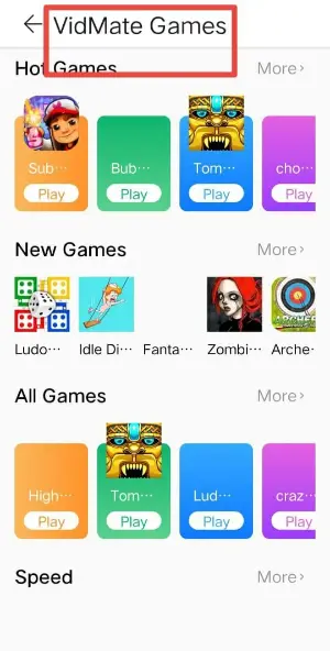 Games available on vidmate